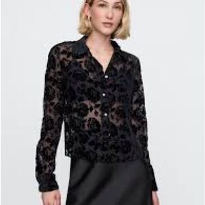 GAP Black Sheer Floral Blouse